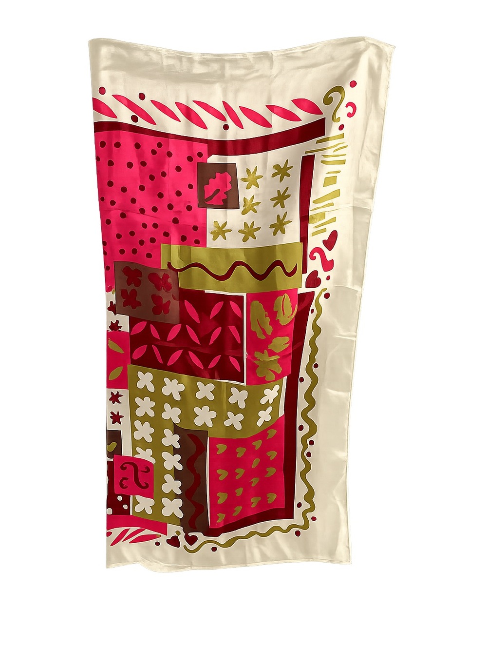 Inès de la Fressange Paris Patchwork Floral Scarf Like New Cream Pink Green